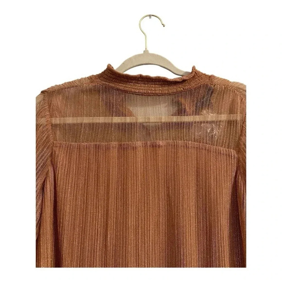 NWT Adrianna Papell Metallic Smocked Neck Knit Top in GoldRust / Size Small - Picture 3 of 8